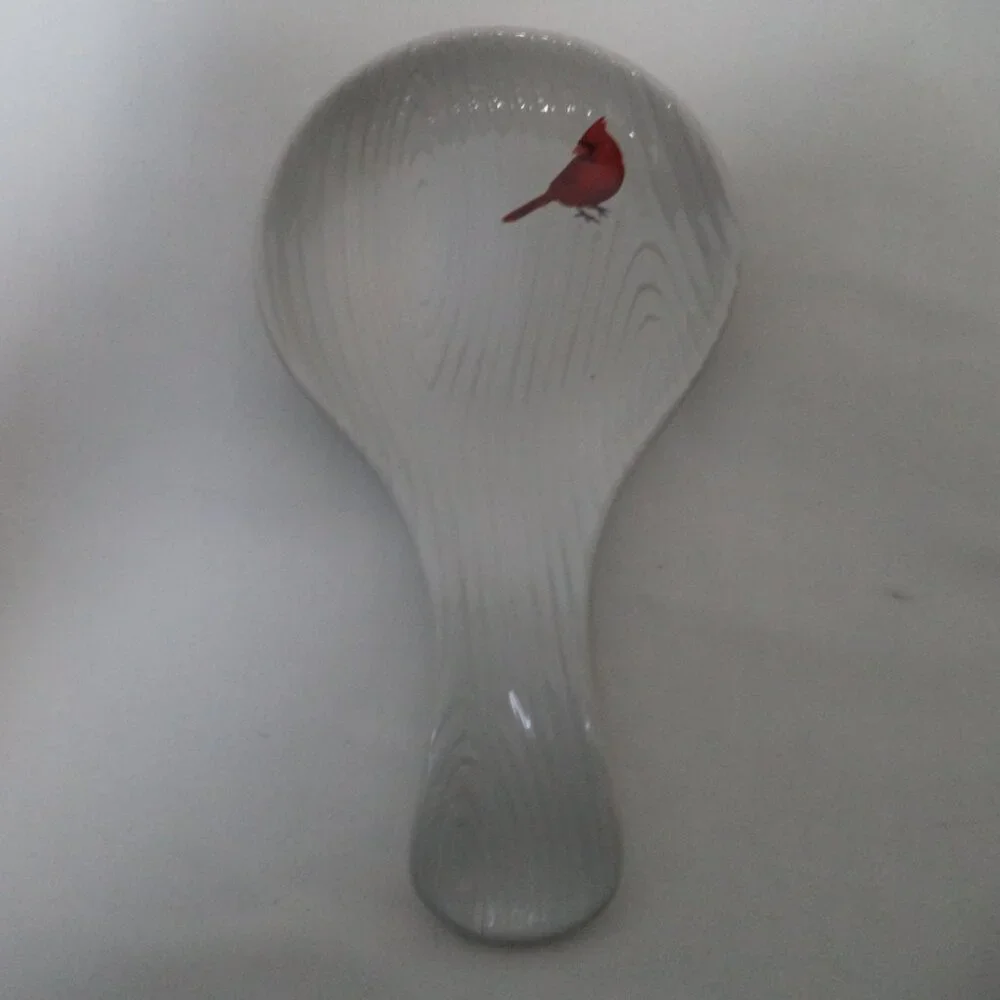 Temptations T. White Woodlands Collection Red Cardinal bird Spoon Rest Dish NEW